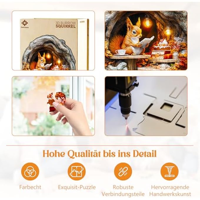 WOODEN PUZZLE ADULTS AND CHILDREN, 3D BURROW SQUIRREL CIRCULAR UNIQUE PUZZLE, WOODEN PUZZLE ADULTS WITH WOODEN GIFT BOX (M-200 PIECES) - Image 3